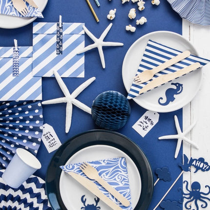 Papieren Waaiers Donkerblauw Set 23 - 40cm 3 delig van Partydeco koop je bij Partywinkel