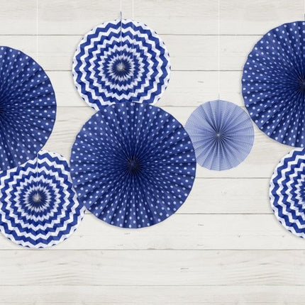 Papieren Waaiers Donkerblauw Set 23 - 40cm 3 delig van Partydeco koop je bij Partywinkel