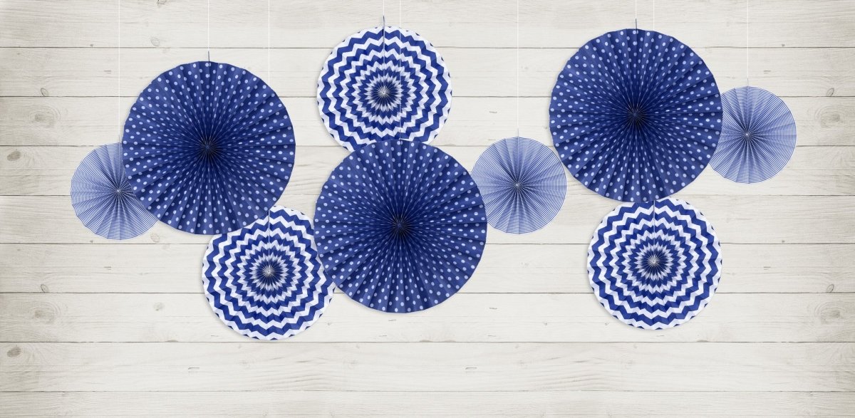 Papieren Waaiers Donkerblauw Set 23 - 40cm 3 delig van Partydeco koop je bij Partywinkel