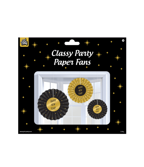 Papieren Waaiers Happy New Year Set 20 - 40cm 3 - delig van Paper Dreams koop je bij Partywinkel