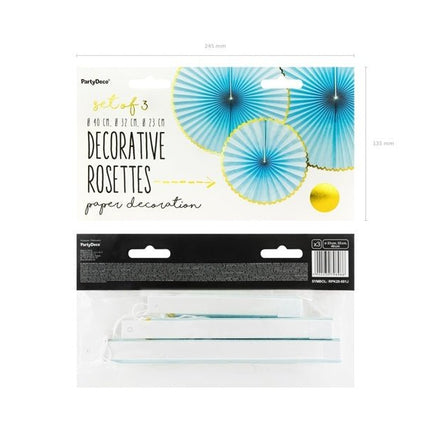 Papieren Waaiers Lichtblauw Goud Set 23 - 40cm 3 delig van Partydeco koop je bij Partywinkel