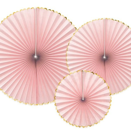 Papieren Waaiers Lichtroze Goud Set 23 - 40cm 3 delig van Partydeco koop je bij Partywinkel