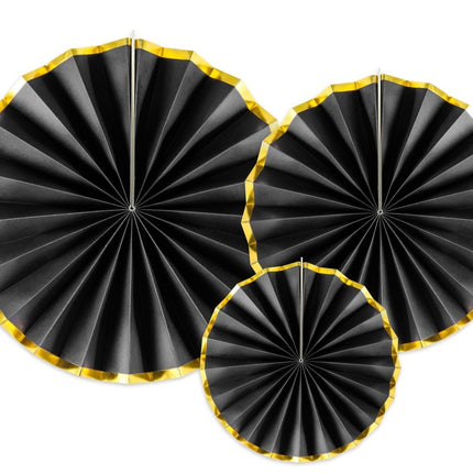 Papieren Waaiers Zwart Set 23 - 40cm 3 delig van Partydeco koop je bij Partywinkel