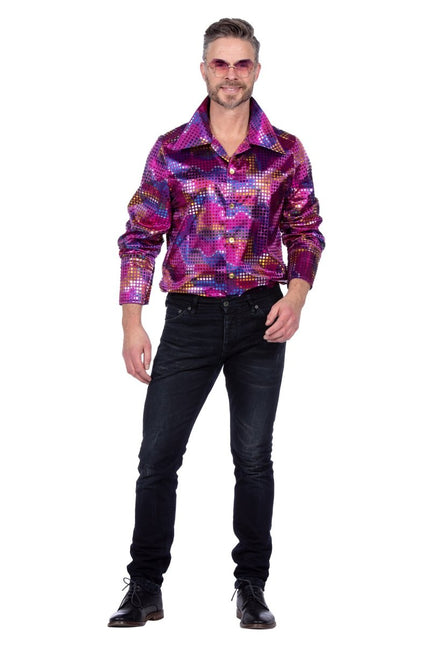 Paarse Blouse Heren Folie Pailletten van Wilbers & Wilbers koop je bij Partywinkel
