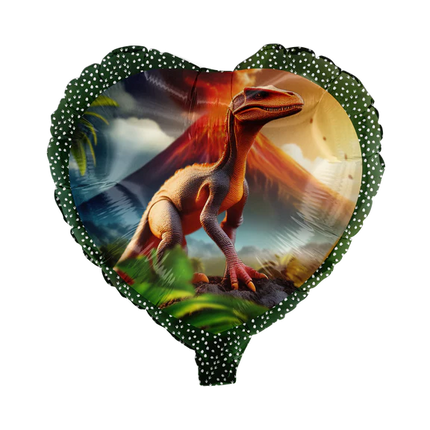 Dinosaurie-heliumballong, färgad hjärtform, tom, 45 cm