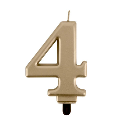 4-års födelsedagsljus, guld, 8 cm