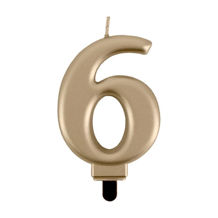 6-års födelsedagsljus, guld, 8 cm