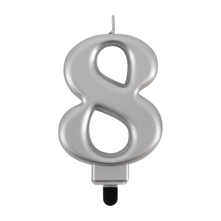 8-års födelsedagsljus, silvermetallic, 7 cm