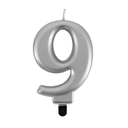 9-års-ljus, silvermetallic, 7 cm