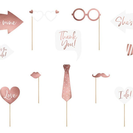 Photobooth Bruiloft Rose Goud 12st van Partydeco koop je bij Partywinkel