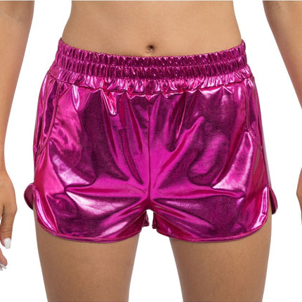 Knallrosa metallic-shorts för damer