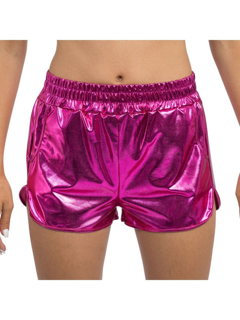 Knallrosa metallic-shorts för damer