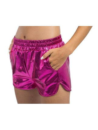 Knallrosa metallic-shorts för damer