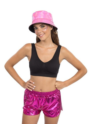Knallrosa metallic-shorts för damer