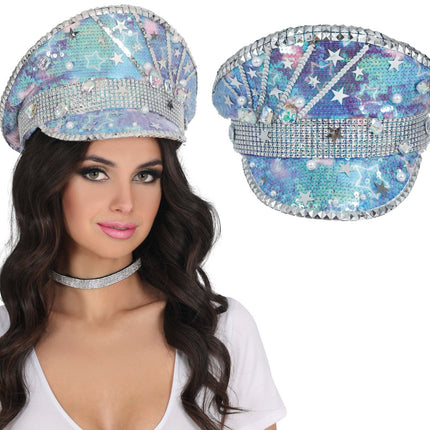 Police blue hat with pearls, adult van Fiestas Guirca koop je bij Partywinkel
