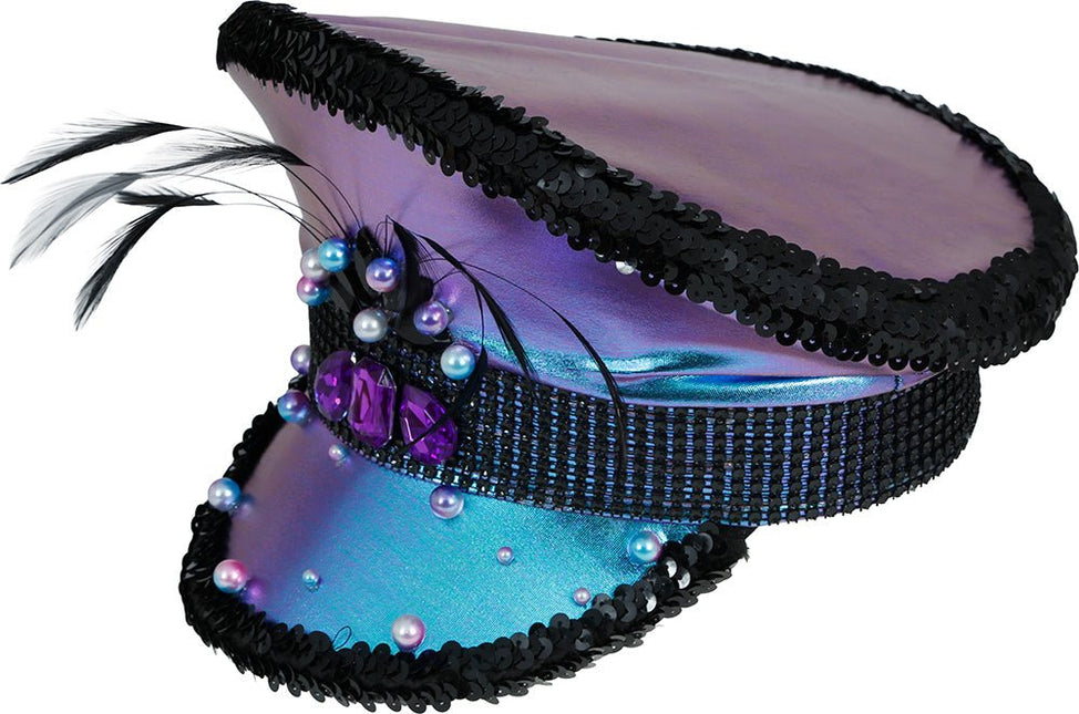 Police purple hat with feathers, adult van Fiestas Guirca koop je bij Partywinkel