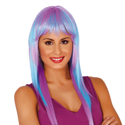 Pruik Lang Haar Blauw Roze van Fiestas Guirca koop je bij Partywinkel