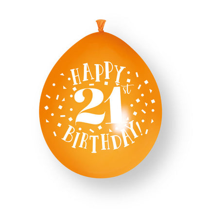 10 st. ”Happy 21st Birthday”-ballonger i latex, 23 cm