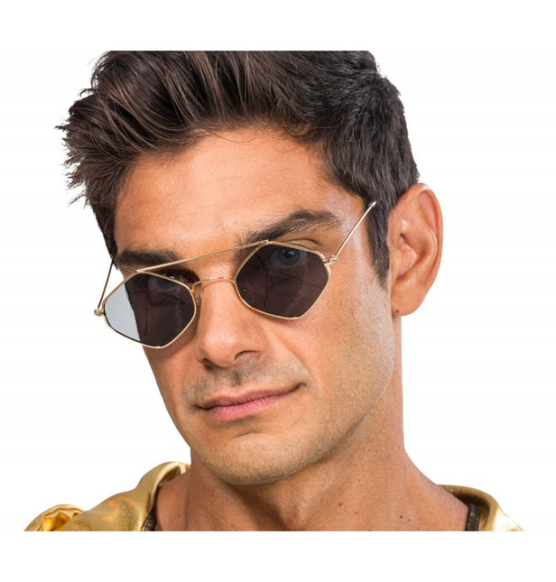 Rapperglasögon - med rutig metallbåge - 14 cm x 13,5 cm x 4,6 cm