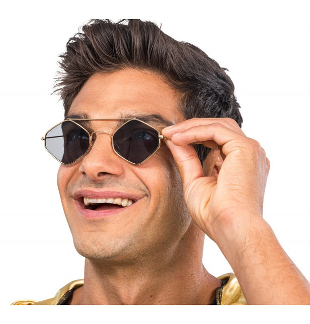 Rapperglasögon - med rutig metallbåge - 14 cm x 13,5 cm x 4,6 cm