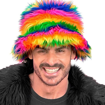 Regenboog Bucket Hat Pluche van Widmann koop je bij Partywinkel