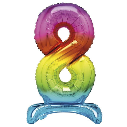 Regenboog Cijfer Ballon 8 Jaar Met Standaard 76cm van Unique koop je bij Partywinkel