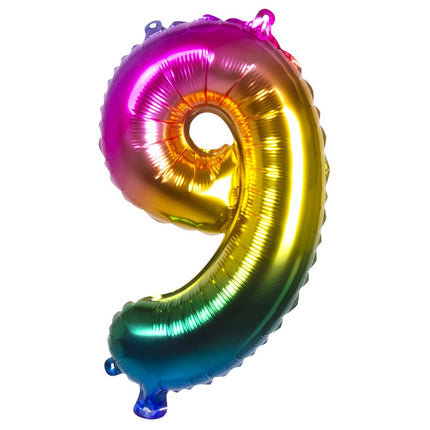 Regenboog Cijfer Ballon 9 Jaar 36cm van Boland koop je bij Partywinkel