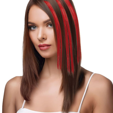 Rode Hair Extension 50cm 3st van Fiestas Guirca koop je bij Partywinkel