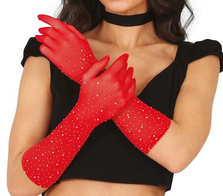 Rode Handschoenen Glitters 30cm van Fiestas Guirca koop je bij Partywinkel