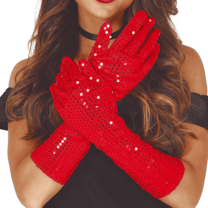 Rode Handschoenen Pailletten 39cm van Fiestas Guirca koop je bij Partywinkel