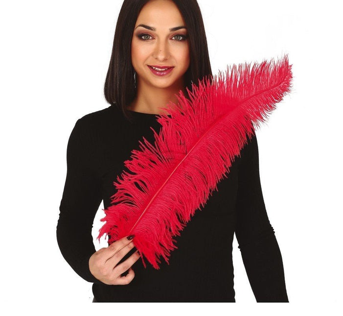 Rode Struisvogelveren 50cm 12st van Fiestas Guirca koop je bij Partywinkel