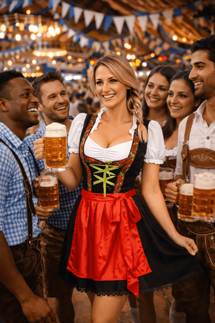 Rood Dirndl Jurk Oktoberfest Rosalie van Partychimp koop je bij Partywinkel