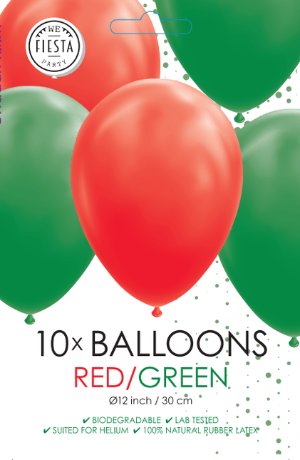 Rood Groene Ballonnen 30cm 10st van WeFiesta koop je bij Partywinkel