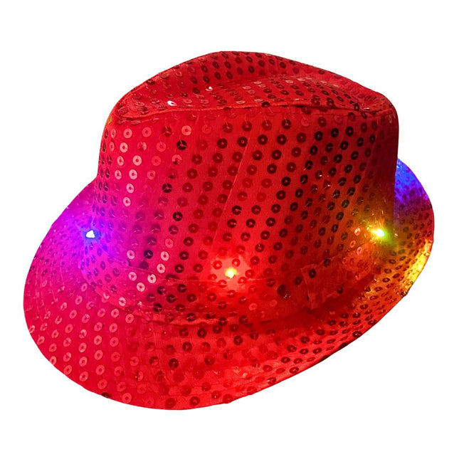 Rood Hoed Pailletten Met Licht van Partychimp koop je bij Partywinkel