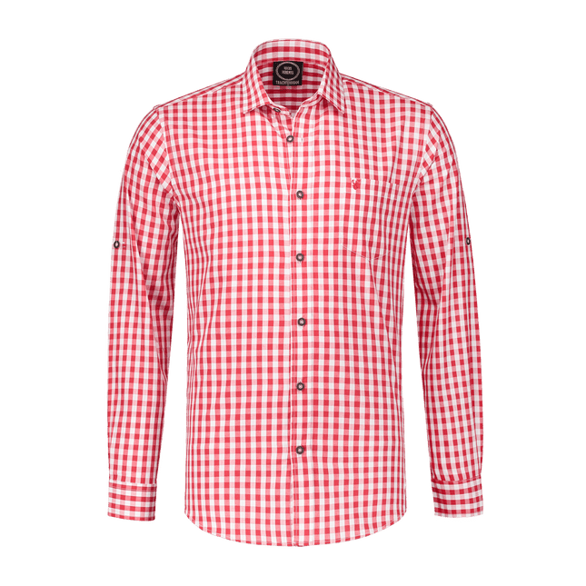 Rood Witte Blouse Heren Korte Mouw Krempelarm van Haus Huberts koop je bij Partywinkel