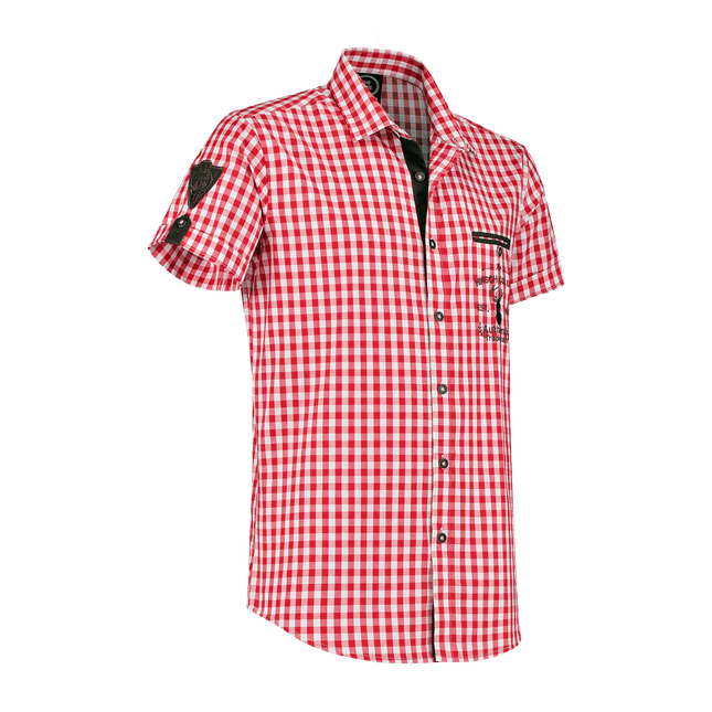 Rood Witte Blouse Heren Korte Mouw Traditioneel Geruit van Haus Huberts koop je bij Partywinkel