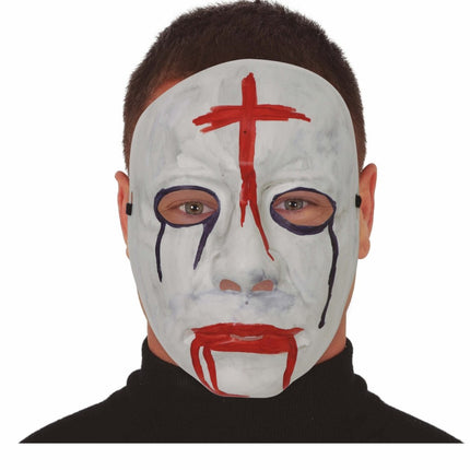 Rood Witte Halloween Masker Kruis van Fiestas Guirca koop je bij Partywinkel