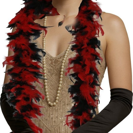 Rood Zwarte Boa Veren 80gr van Fiestas Guirca koop je bij Partywinkel
