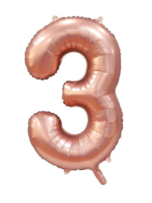 Rose Goud Cijfer Ballon 3 Jaar Glans 86cm van WeFiesta koop je bij Partywinkel