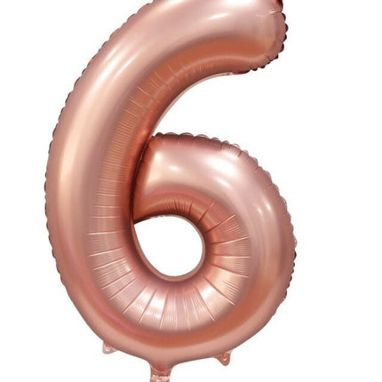 Rose Goud Cijfer Ballon 6 Jaar Glans 86cm van WeFiesta koop je bij Partywinkel