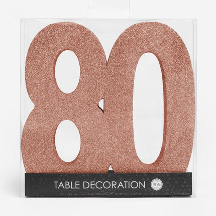 Rose Goud Tafeldecoratie Cijfer 80 Glitter 20,5cm van WeFiesta koop je bij Partywinkel
