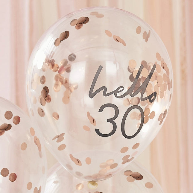 Rose Gouden Confetti Ballonnen 30 Jaar 30cm 5st van Ginger Ray koop je bij Partywinkel
