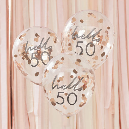 Rose Gouden Confetti Ballonnen 50 Jaar 30cm 5st van Ginger Ray koop je bij Partywinkel