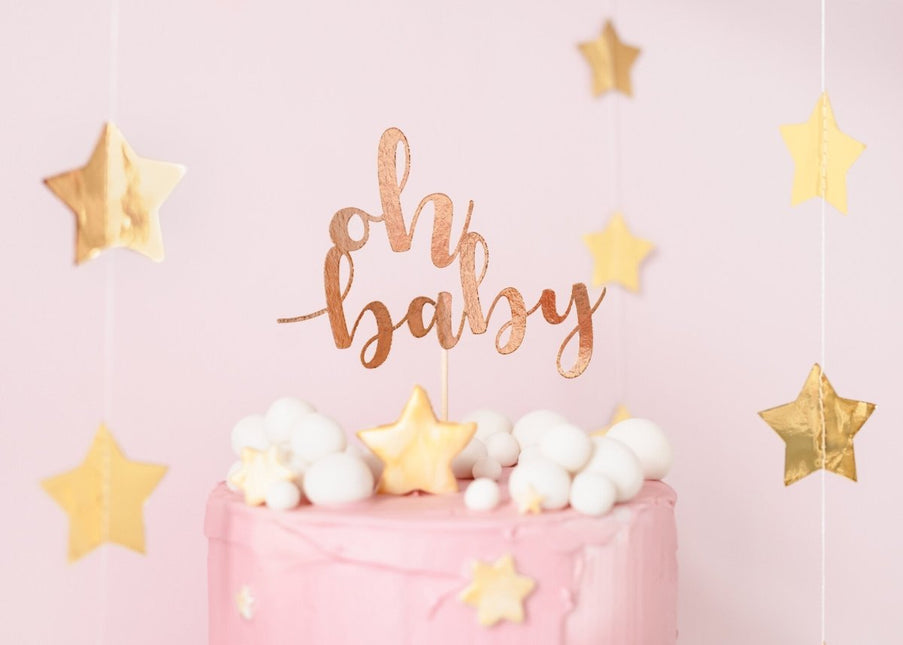 Rose Gouden Taarttopper Oh Baby 25cm van Partydeco koop je bij Partywinkel