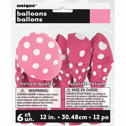 Roze Ballonnen Witte Stippen 30cm 6st van Unique koop je bij Partywinkel