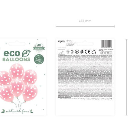 Roze Ballonnen Witte Stippen 33cm 6st van Partydeco koop je bij Partywinkel