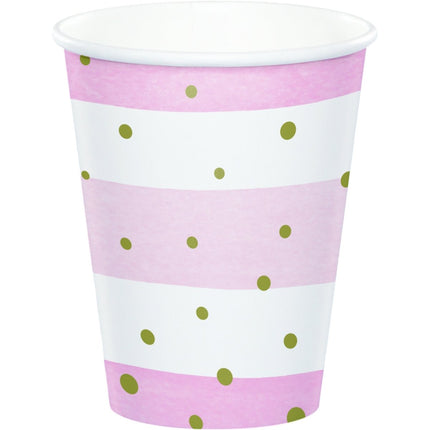 Roze Bekers Stippen 256ml 8st van Creative Converting koop je bij Partywinkel