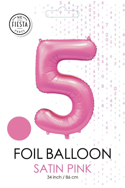 Roze Cijfer Ballon 5 Jaar Glans 86cm van WeFiesta koop je bij Partywinkel