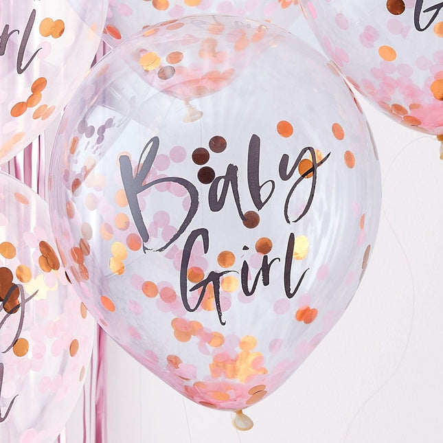 Roze Confetti Ballonnen Baby Girl 30cm 5st van Ginger Ray koop je bij Partywinkel