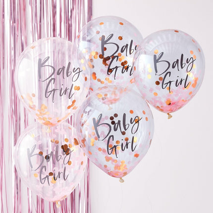 Roze Confetti Ballonnen Baby Girl 30cm 5st van Ginger Ray koop je bij Partywinkel